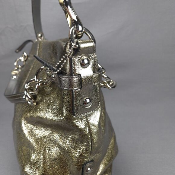 Coach Brooke Hobo Bag Metallic Gold Leather F17165 Slouchy Shoulder Purse Y2K - Picture 3 of 16